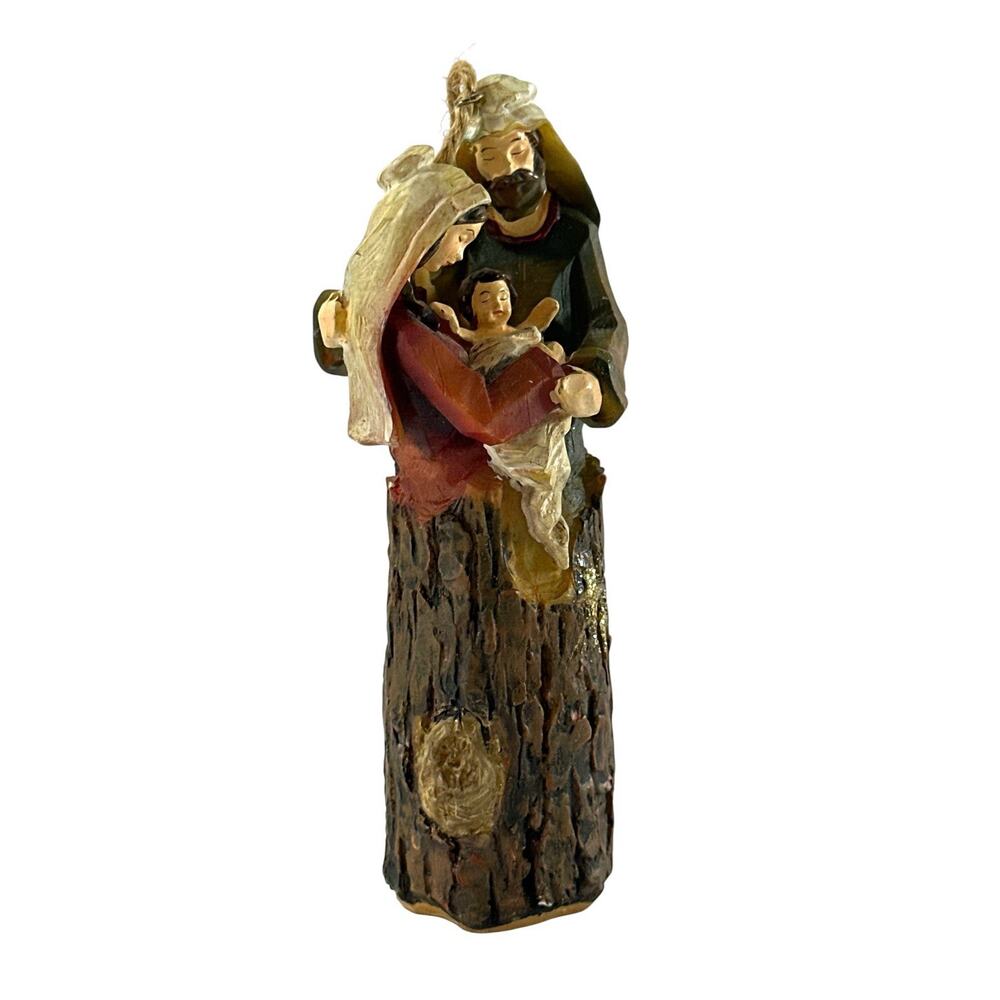 Vintage Style Holy Family Nativity Ornament 5” Resin Rustic Tree Bark Christmas - Picture 4 of 7